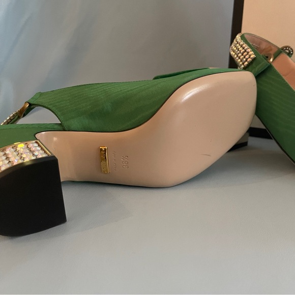 Rare Gucci Green Moire & Crystal Slingback heels 36.5 - Picture 8 of 12